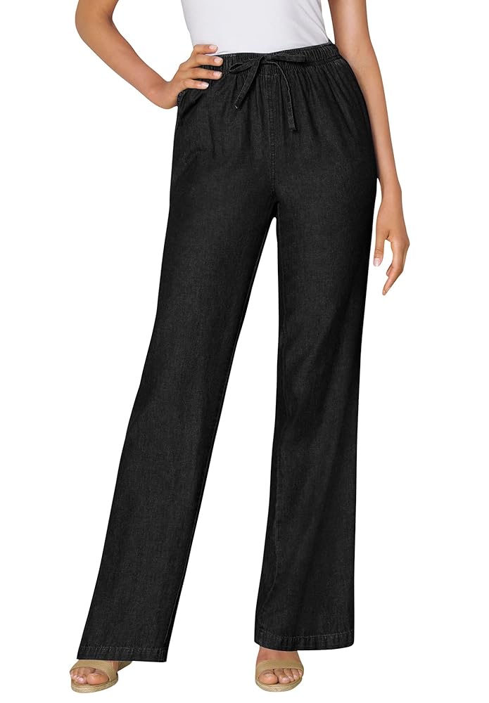Woman Within Plus Size Drawstring Wide-Leg Denim Pant - 12 W